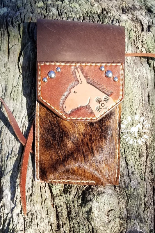 Rear Cinch Phone Holder With Tooled Mule and Stainless Steel Spots