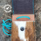 inside view Phone holder pouch for saddle or belt with copper cross concho