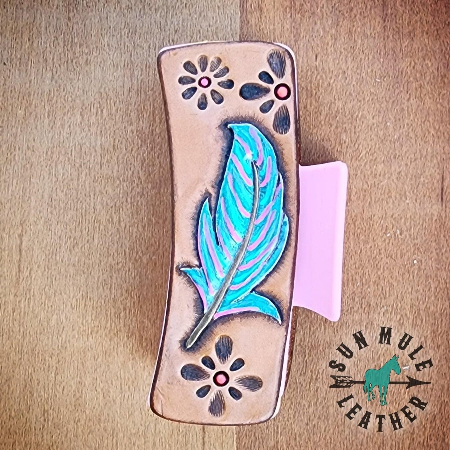 Hand painted hand tooled western claw hair clip.